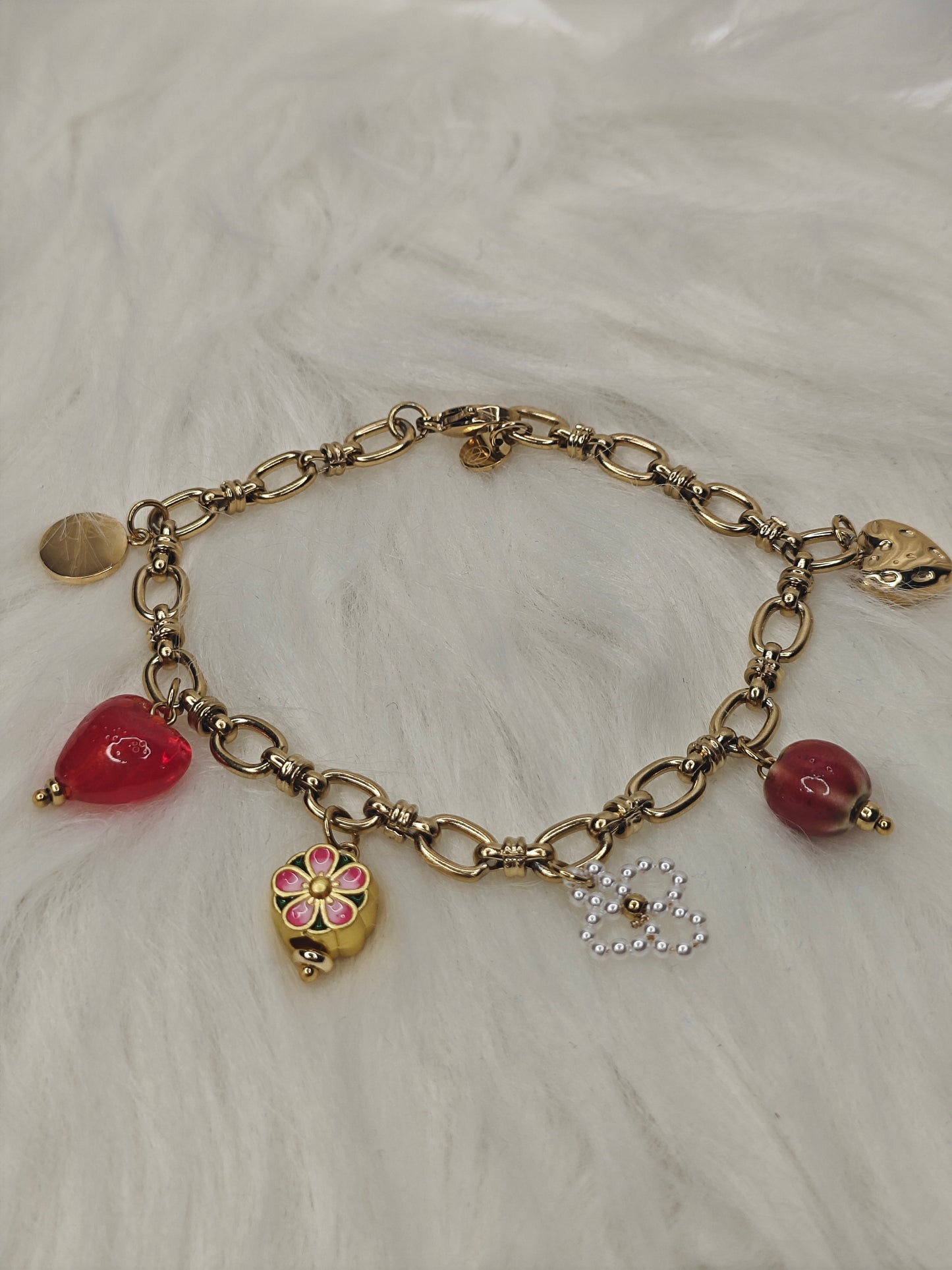 Color Charms – Damen Edelstahl-Armkette mit bunten Charms