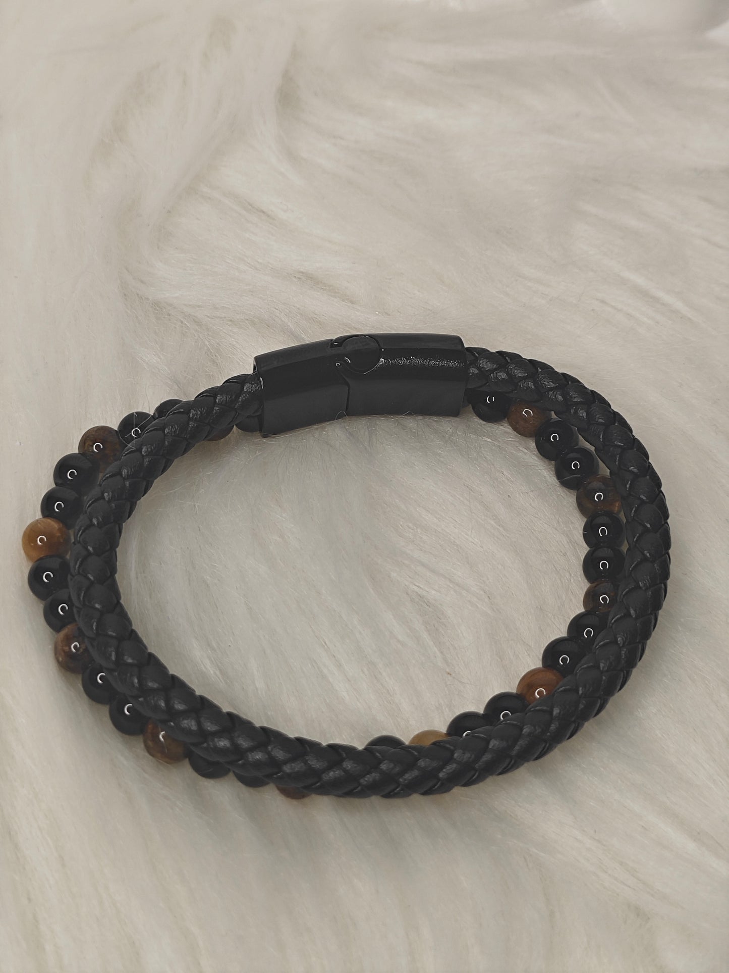 Tiger Force – Herren Lederarmband mit Tigerauge & Titanstahl