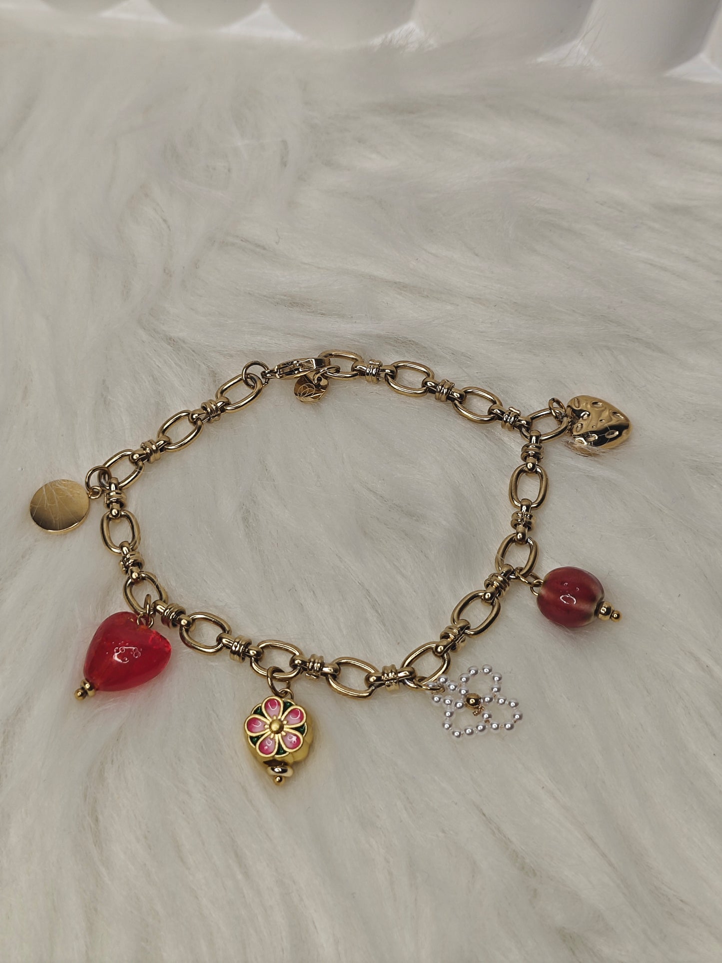 Color Charms – Damen Edelstahl-Armkette mit bunten Charms