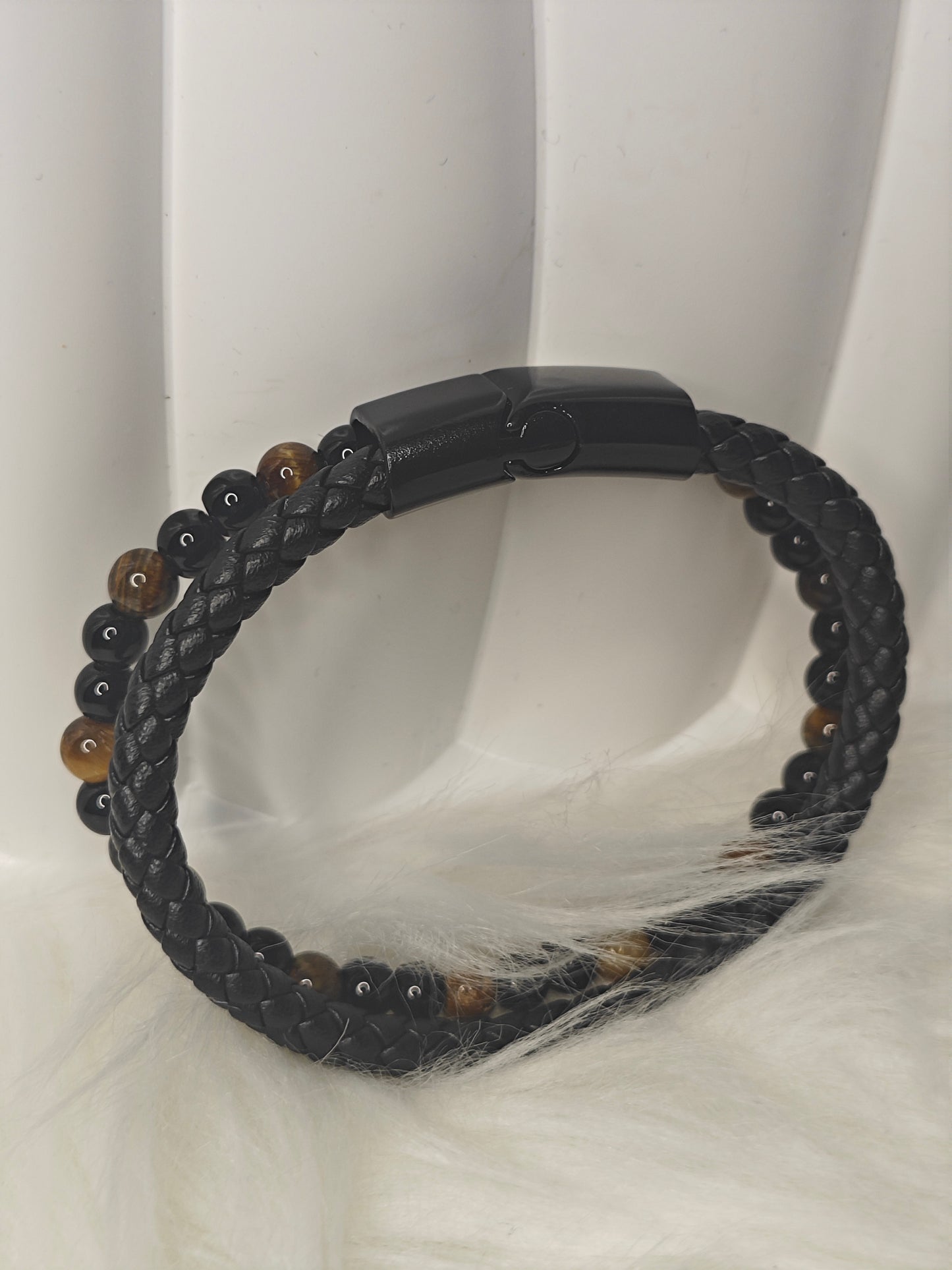 Tiger Force – Herren Lederarmband mit Tigerauge & Titanstahl