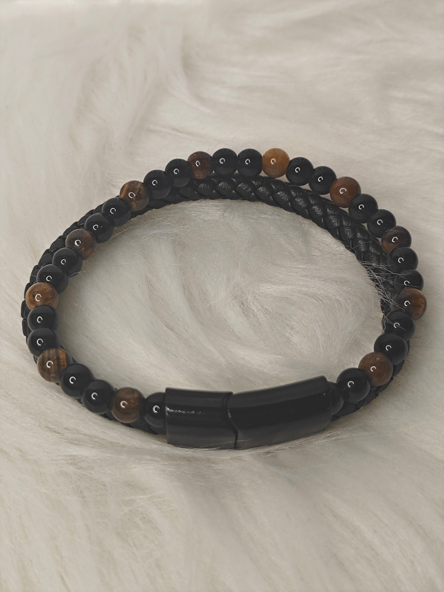 Tiger Force – Herren Lederarmband mit Tigerauge & Titanstahl