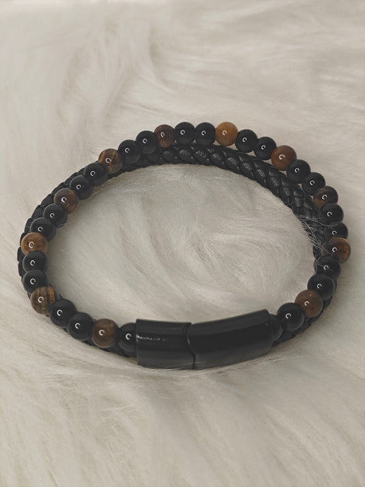 Tiger Force – Herren Lederarmband mit Tigerauge & Titanstahl